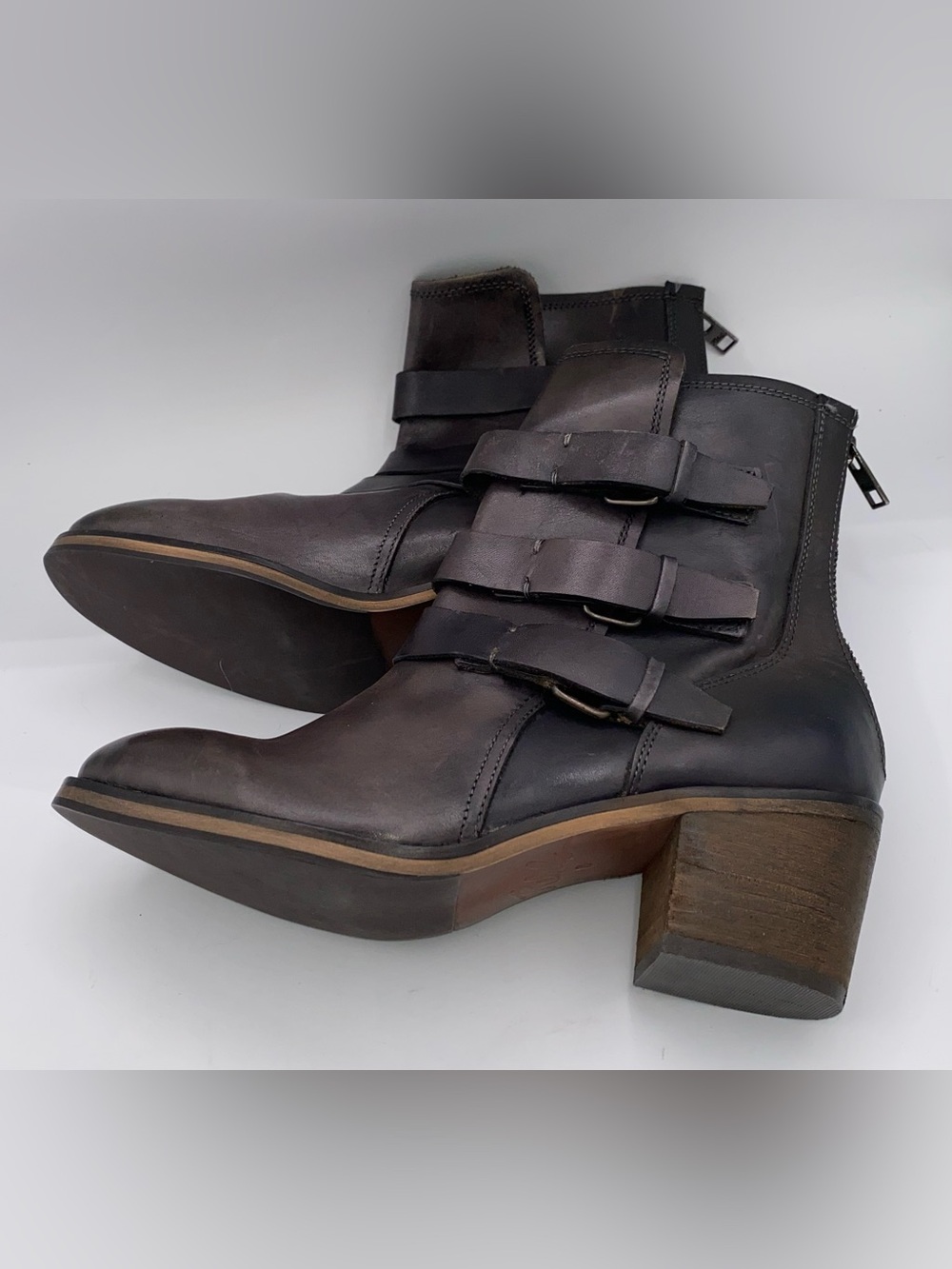 REBELS Buckle Strap Boots Motorcycle 8 Gray-Brown Motorcycle Grunge Biker   AA18